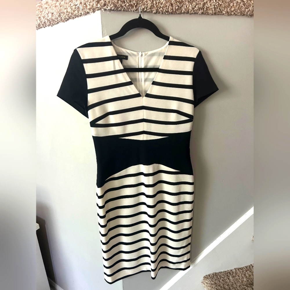 Escada Elegant Black and White Striped Dress